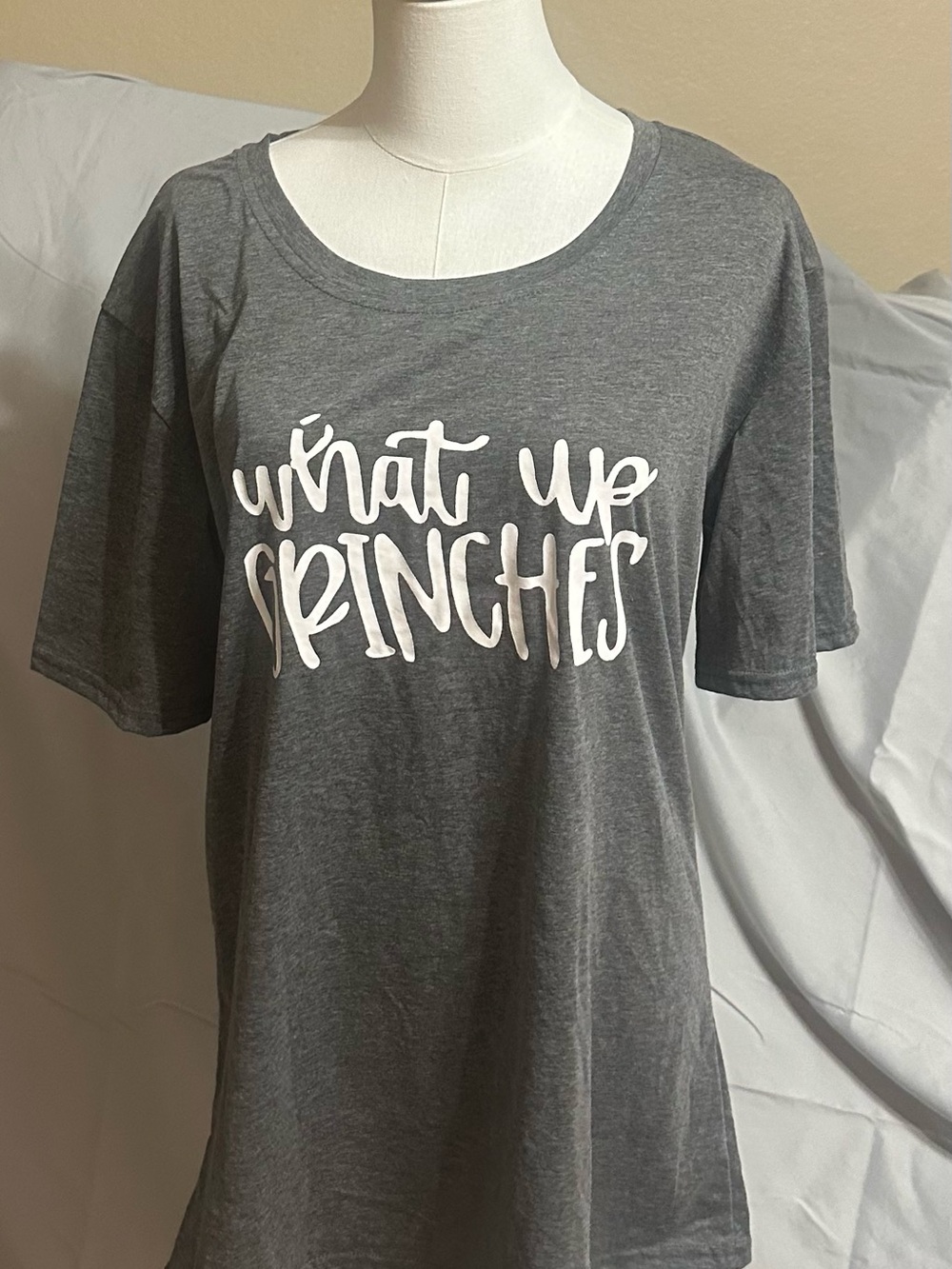 Gray Graphic Tee - What Up Grinches - Women - Christmas